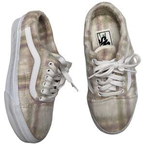 Vans Old Skool Mule Soft Fuzzy Ivory Plaid Slip-On Open Back Skate Sneakers 7